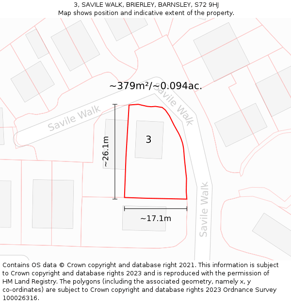 3, SAVILE WALK, BRIERLEY, BARNSLEY, S72 9HJ: Plot and title map