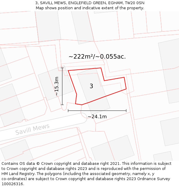 3, SAVILL MEWS, ENGLEFIELD GREEN, EGHAM, TW20 0SN: Plot and title map