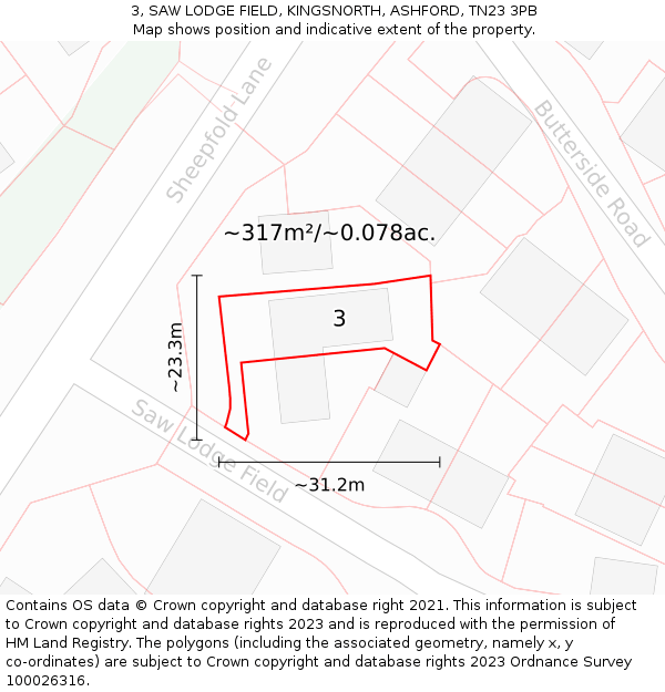 3, SAW LODGE FIELD, KINGSNORTH, ASHFORD, TN23 3PB: Plot and title map