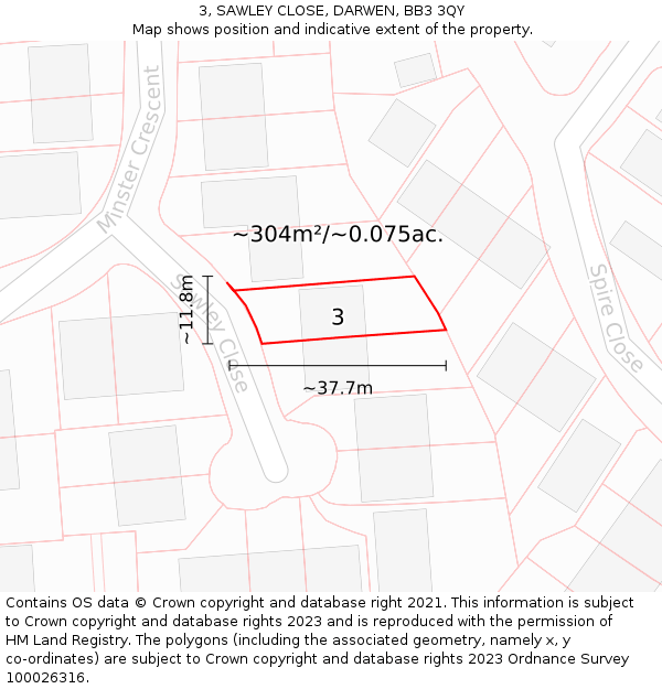 3, SAWLEY CLOSE, DARWEN, BB3 3QY: Plot and title map