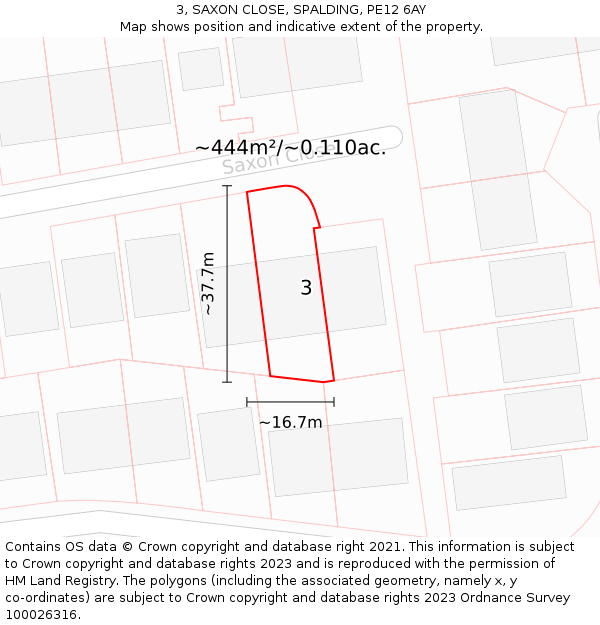 3, SAXON CLOSE, SPALDING, PE12 6AY: Plot and title map