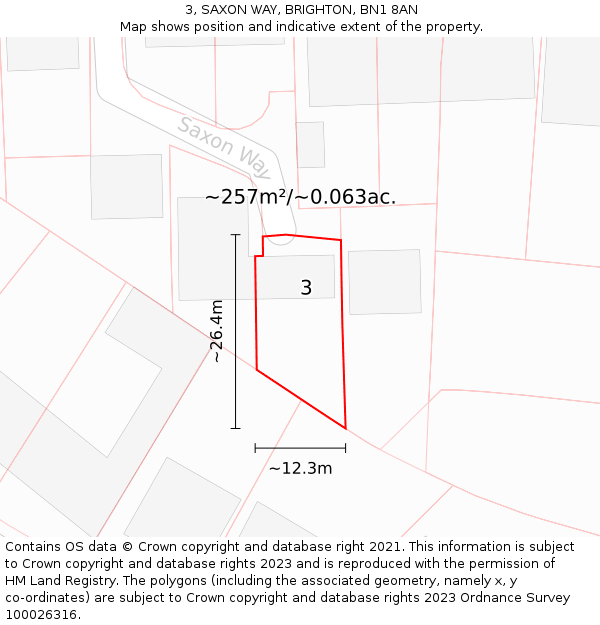 3, SAXON WAY, BRIGHTON, BN1 8AN: Plot and title map