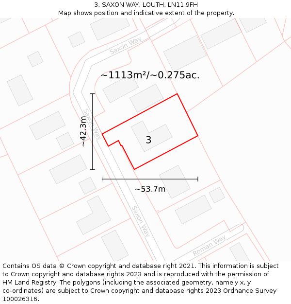 3, SAXON WAY, LOUTH, LN11 9FH: Plot and title map