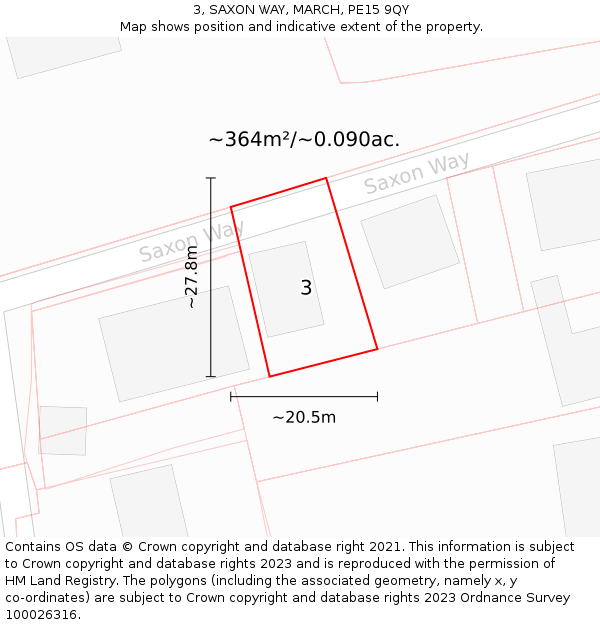 3, SAXON WAY, MARCH, PE15 9QY: Plot and title map