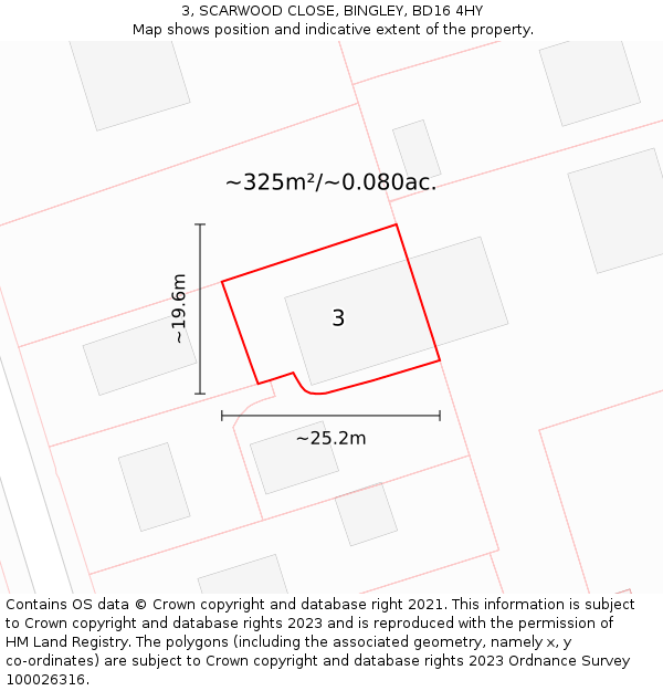 3, SCARWOOD CLOSE, BINGLEY, BD16 4HY: Plot and title map