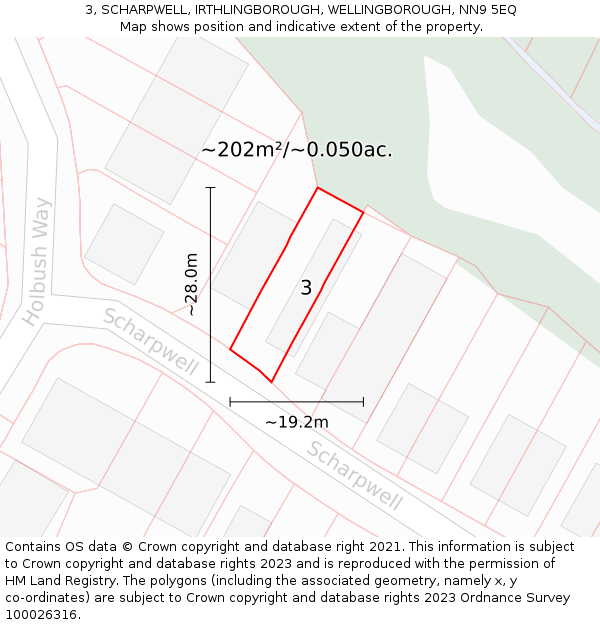 3, SCHARPWELL, IRTHLINGBOROUGH, WELLINGBOROUGH, NN9 5EQ: Plot and title map