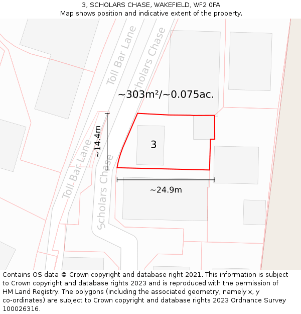 3, SCHOLARS CHASE, WAKEFIELD, WF2 0FA: Plot and title map