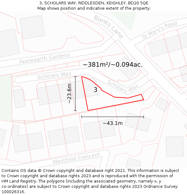 3, SCHOLARS WAY, RIDDLESDEN, KEIGHLEY, BD20 5QE: Plot and title map