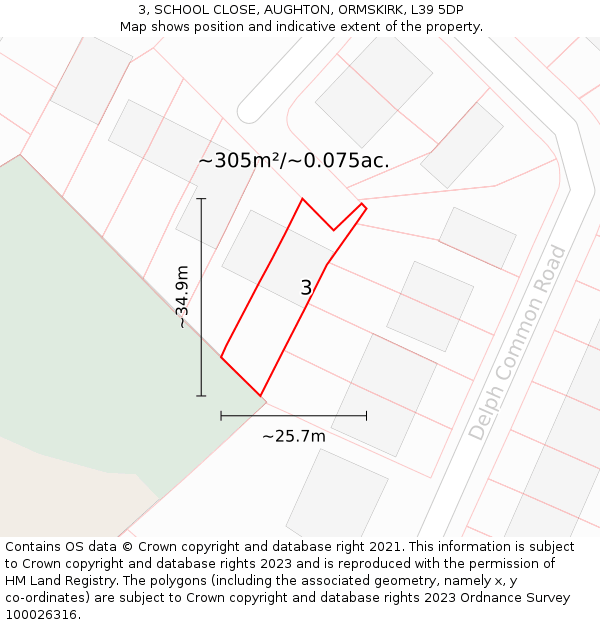 3, SCHOOL CLOSE, AUGHTON, ORMSKIRK, L39 5DP: Plot and title map