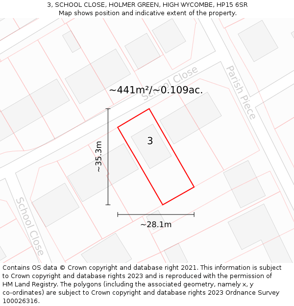 3, SCHOOL CLOSE, HOLMER GREEN, HIGH WYCOMBE, HP15 6SR: Plot and title map