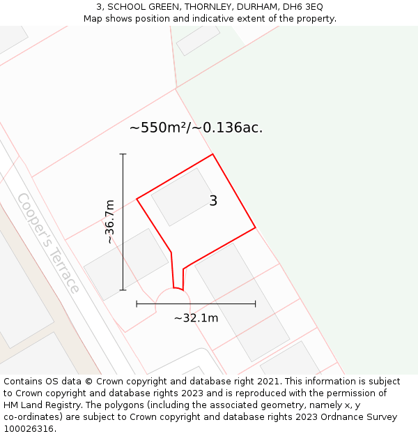 3, SCHOOL GREEN, THORNLEY, DURHAM, DH6 3EQ: Plot and title map