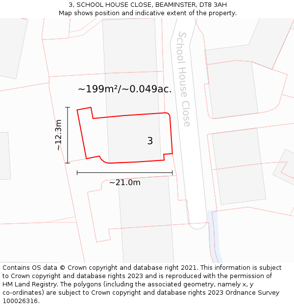 3, SCHOOL HOUSE CLOSE, BEAMINSTER, DT8 3AH: Plot and title map