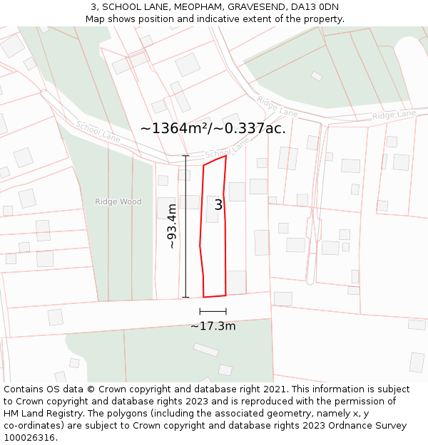 3, SCHOOL LANE, MEOPHAM, GRAVESEND, DA13 0DN: Plot and title map