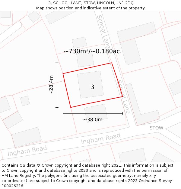 3, SCHOOL LANE, STOW, LINCOLN, LN1 2DQ: Plot and title map