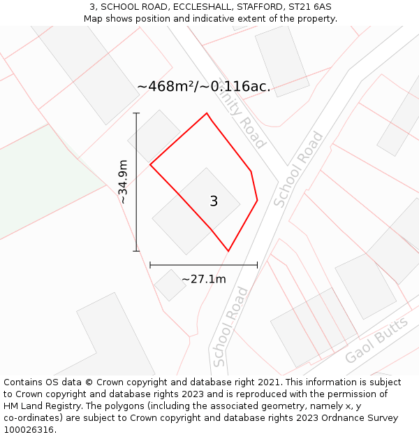 3, SCHOOL ROAD, ECCLESHALL, STAFFORD, ST21 6AS: Plot and title map