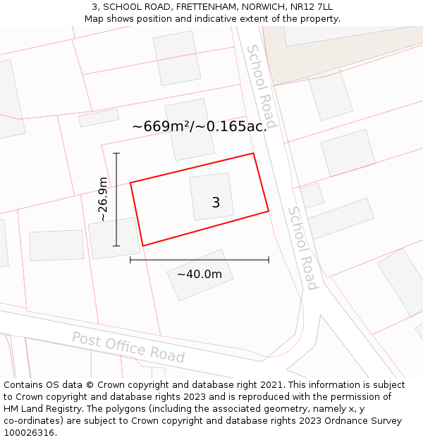 3, SCHOOL ROAD, FRETTENHAM, NORWICH, NR12 7LL: Plot and title map