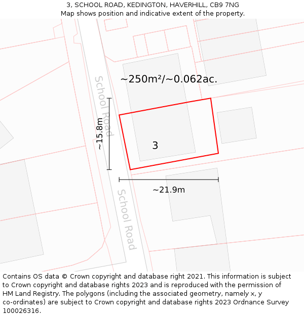 3, SCHOOL ROAD, KEDINGTON, HAVERHILL, CB9 7NG: Plot and title map