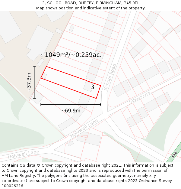 3, SCHOOL ROAD, RUBERY, BIRMINGHAM, B45 9EL: Plot and title map