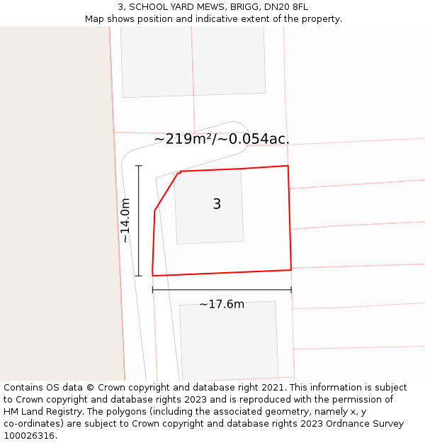 3, SCHOOL YARD MEWS, BRIGG, DN20 8FL: Plot and title map