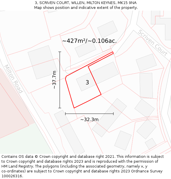 3, SCRIVEN COURT, WILLEN, MILTON KEYNES, MK15 9NA: Plot and title map