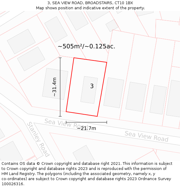 3, SEA VIEW ROAD, BROADSTAIRS, CT10 1BX: Plot and title map