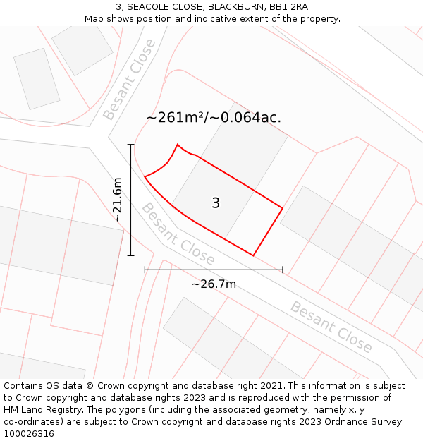 3, SEACOLE CLOSE, BLACKBURN, BB1 2RA: Plot and title map