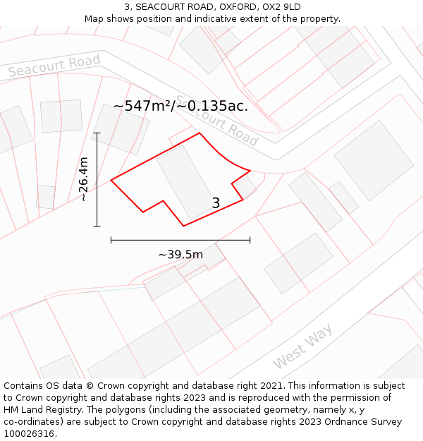 3, SEACOURT ROAD, OXFORD, OX2 9LD: Plot and title map