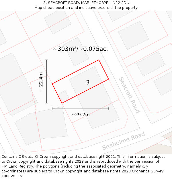 3, SEACROFT ROAD, MABLETHORPE, LN12 2DU: Plot and title map