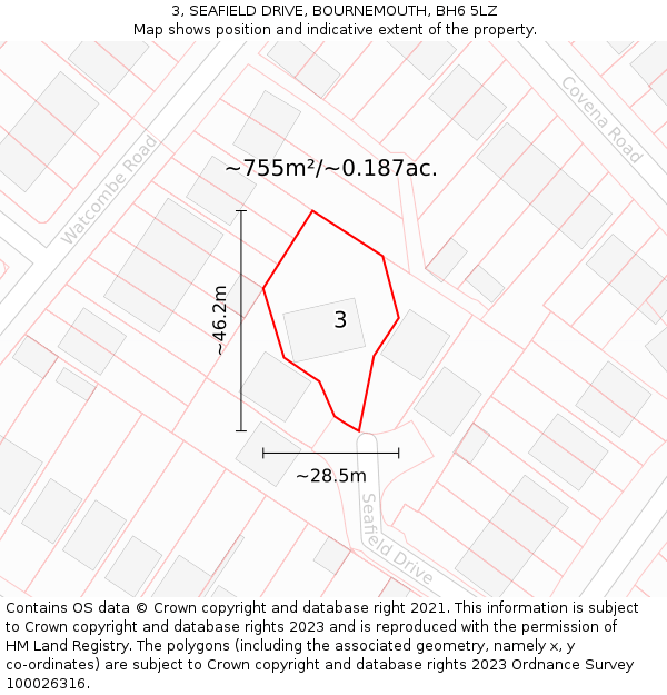 3, SEAFIELD DRIVE, BOURNEMOUTH, BH6 5LZ: Plot and title map