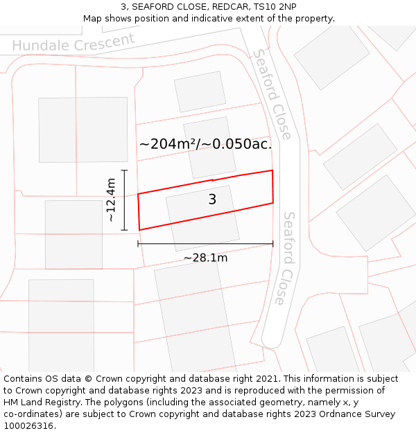 3, SEAFORD CLOSE, REDCAR, TS10 2NP: Plot and title map