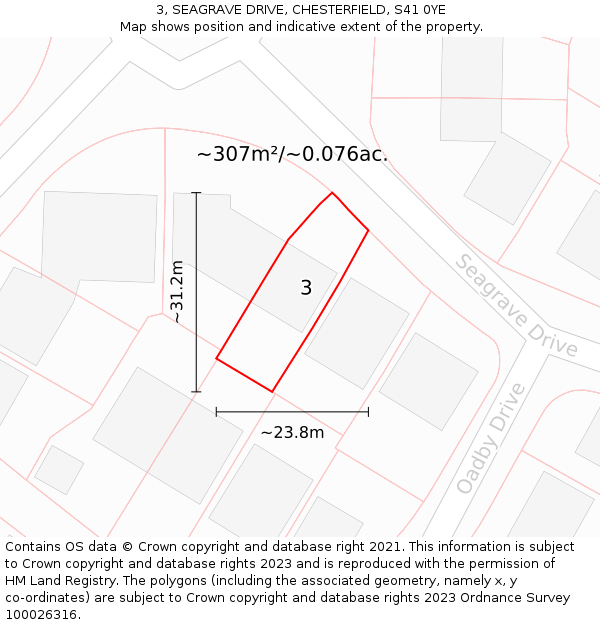 3, SEAGRAVE DRIVE, CHESTERFIELD, S41 0YE: Plot and title map