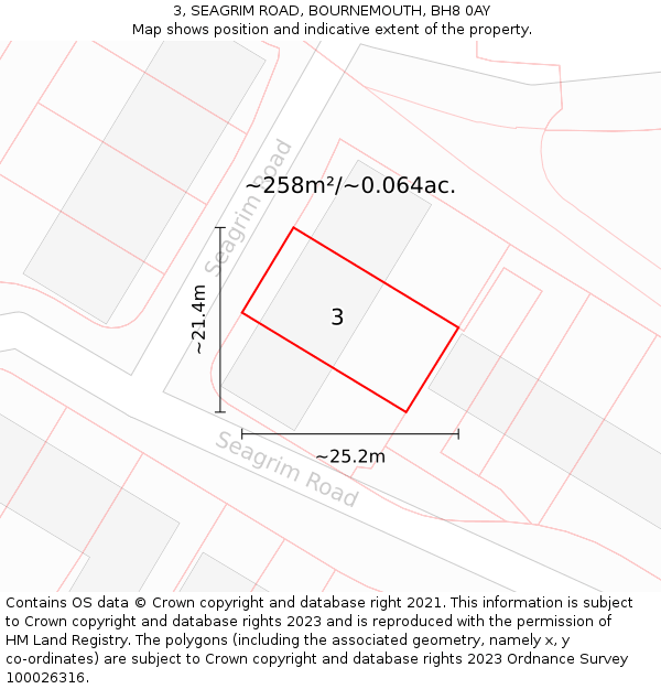 3, SEAGRIM ROAD, BOURNEMOUTH, BH8 0AY: Plot and title map