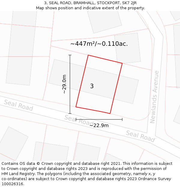 3, SEAL ROAD, BRAMHALL, STOCKPORT, SK7 2JR: Plot and title map