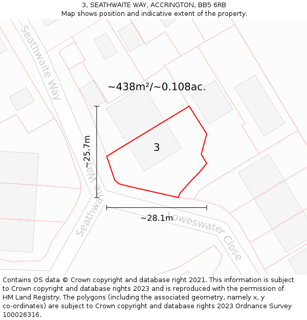 3, SEATHWAITE WAY, ACCRINGTON, BB5 6RB: Plot and title map