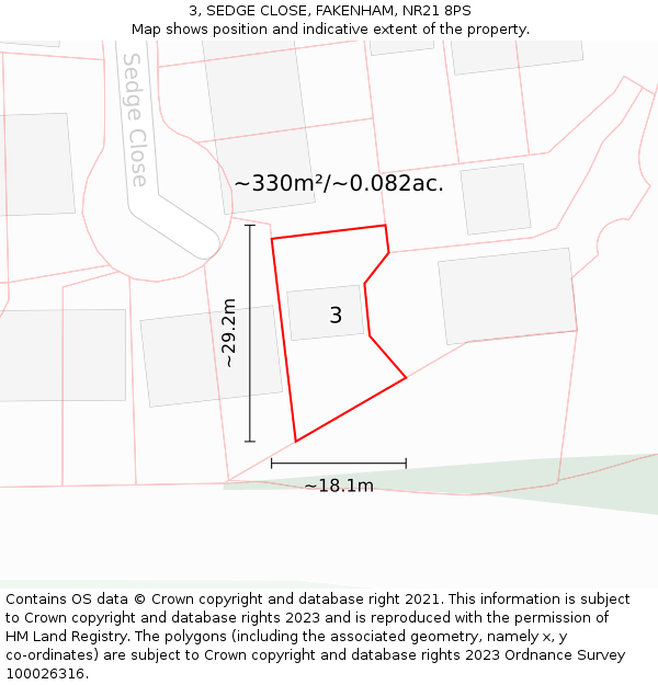 3, SEDGE CLOSE, FAKENHAM, NR21 8PS: Plot and title map