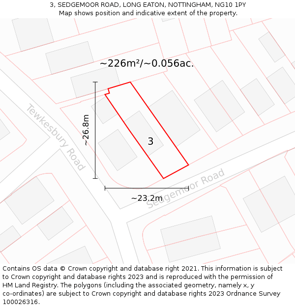 3, SEDGEMOOR ROAD, LONG EATON, NOTTINGHAM, NG10 1PY: Plot and title map