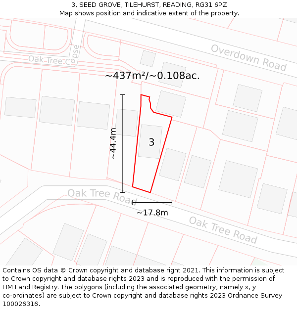 3, SEED GROVE, TILEHURST, READING, RG31 6PZ: Plot and title map