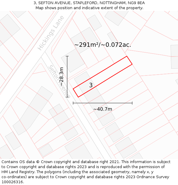 3, SEFTON AVENUE, STAPLEFORD, NOTTINGHAM, NG9 8EA: Plot and title map