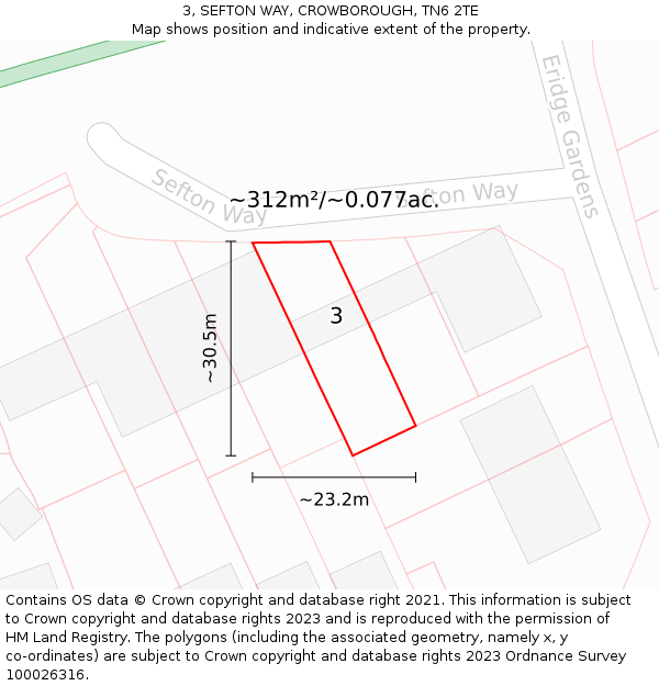 3, SEFTON WAY, CROWBOROUGH, TN6 2TE: Plot and title map