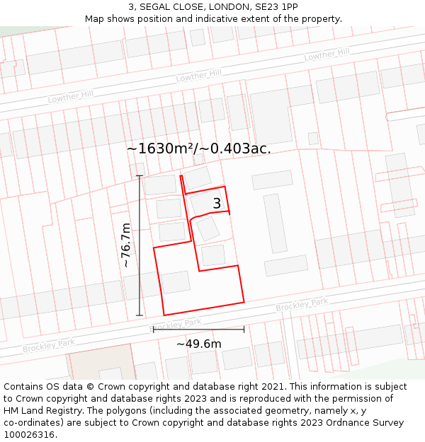 3, SEGAL CLOSE, LONDON, SE23 1PP: Plot and title map