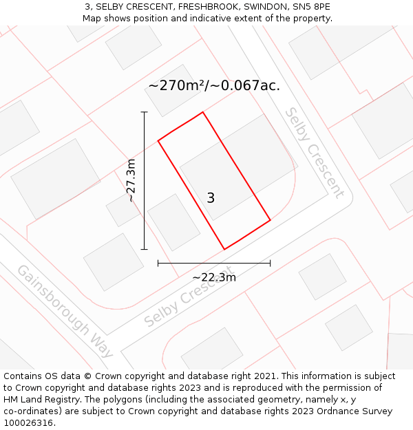 3, SELBY CRESCENT, FRESHBROOK, SWINDON, SN5 8PE: Plot and title map