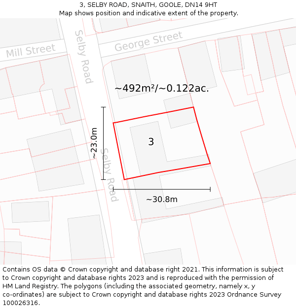 3, SELBY ROAD, SNAITH, GOOLE, DN14 9HT: Plot and title map