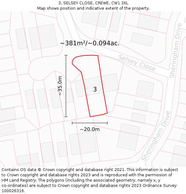 3, SELSEY CLOSE, CREWE, CW1 3XL: Plot and title map