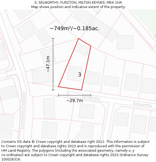 3, SELWORTHY, FURZTON, MILTON KEYNES, MK4 1HA: Plot and title map