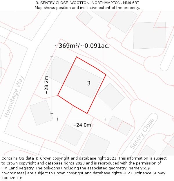 3, SENTRY CLOSE, WOOTTON, NORTHAMPTON, NN4 6RT: Plot and title map