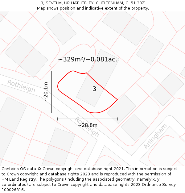 3, SEVELM, UP HATHERLEY, CHELTENHAM, GL51 3RZ: Plot and title map