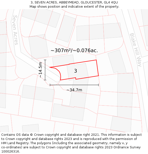3, SEVEN ACRES, ABBEYMEAD, GLOUCESTER, GL4 4QU: Plot and title map