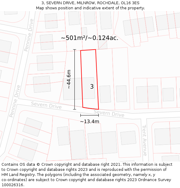 3, SEVERN DRIVE, MILNROW, ROCHDALE, OL16 3ES: Plot and title map