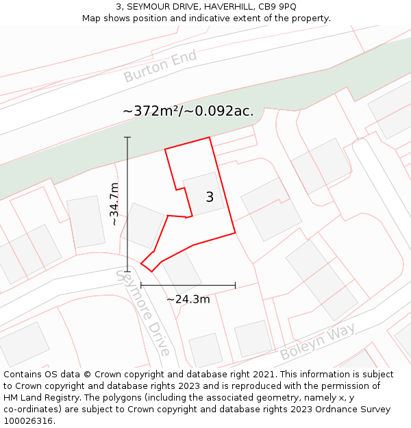 3, SEYMOUR DRIVE, HAVERHILL, CB9 9PQ: Plot and title map