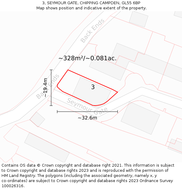 3, SEYMOUR GATE, CHIPPING CAMPDEN, GL55 6BP: Plot and title map